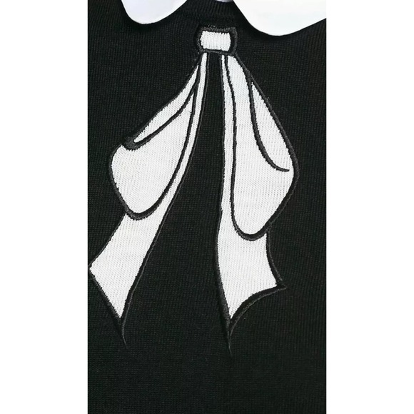 Alice + Olivia Black Embroidered Ribbon Bow Collared Sweater - Picture 5 of 9